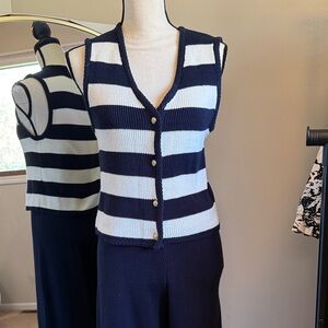 Striped Navy and White Women's Vest Pants set